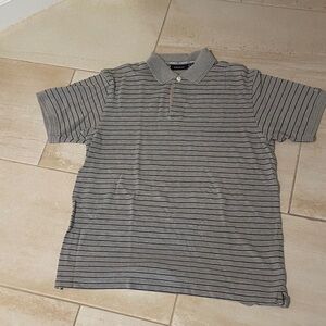 DKNY Men’s Grey Polo with Thin Black Stripes